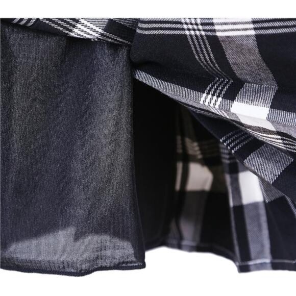 Women's Elastic Waist Tartan Pleated School Skirt Series 1 White - Picture 6 of 7